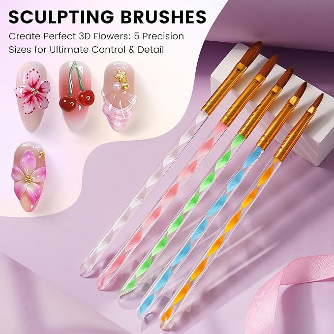 38Pcs Nail Art Brushes Set: Nail Art Tools with Nail Stand Holder, 15Pcs Nail Design Brushes, 5Pcs Dotting Tools, 5Pcs Sculpting Brushes, Resin Palette, Nail File for Painting Nails