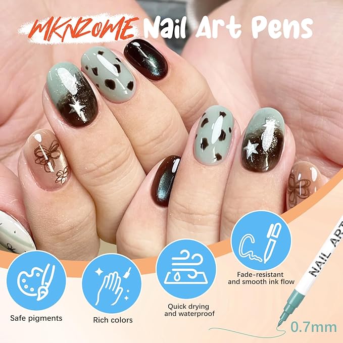 12 Color Nail Art Pens for Painting Nails, 0.7 MM Nail Polish Pens Drawing Point Liner Acrylic Painted Pen Kit, Waterproof Quick-drying for DIY Design Manicure Tools Christmas Gifts