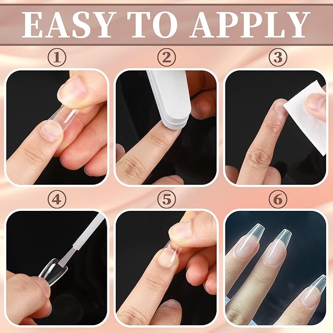 FEBSNOW 600 Pcs Long Coffin Fake Gel Nail Tips Full Cover Clear Acrylic False Ballerina Press On Nails for Nail Extension Home DIY Nail Salon,12 Size