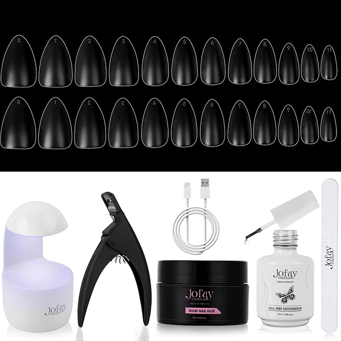 Gel Nail Kit 1008Pcs Easy Nail Extension Set Matte Short Almond Shape Nail Tips,12 Size Full Cover False Nails with Solid Nail Glue, Portable LED Nail Lamp, Nail Prep Dehydrate Nail Art Tools