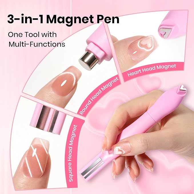 Beetles Cat Eye Magnet for Nails - 3 in 1 Nail Magnet for Cat Eye Gel Nail Polish Heart/French/Stripe/Glass Bead/Side Light/Wide Light Effect Magnetic Nails Art Tools Home DIY Salon Manicure Design