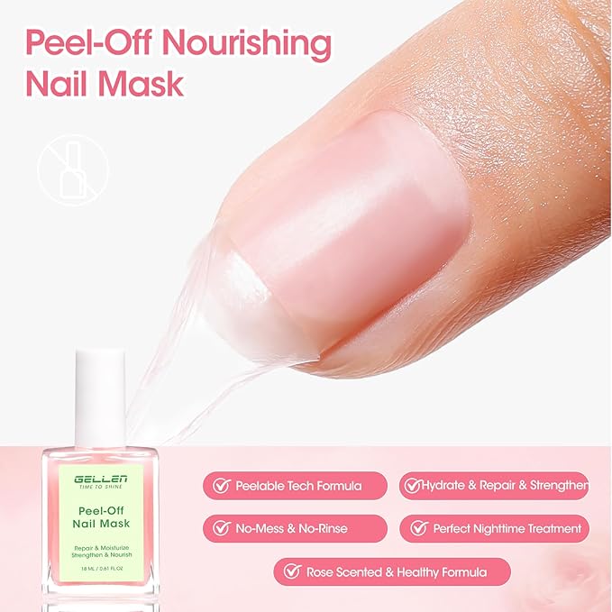 Gellen Peelable Nail Strengthener Mask, Air Dry Peel-Off Nail Mask for Nail Strengthener and Growth, Nail Repair Masque for Damaged Weak Thin Nails, Natural Nail Treatment, Rose Scent