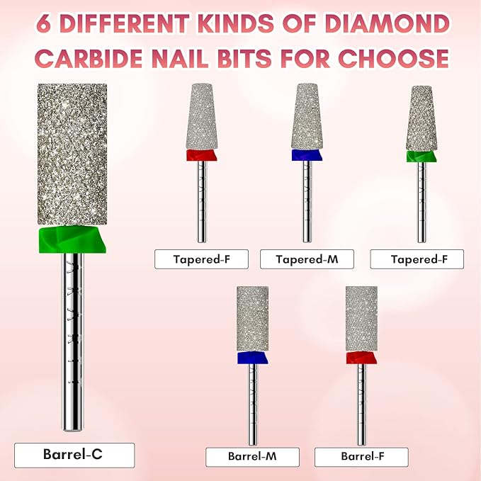 Makartt Nail Drill Bits - Large Barrel Carbide Diamond Sanding Bit for Gel Nails Polish Remove, Upgrade Drill Tips with Cross Teeth and Dust-Proof Ring for Manicure Salon Shaping, C #80 Grit