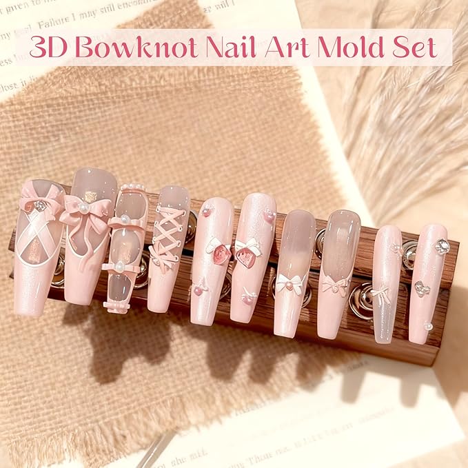 Bowknot Silicone Nail Molds, 3D Nail Molds for Nail Art, DIY Bow Charms Nail Molds 3D Sculpting Molding Gel Nail Desgin Nail Art Carved Mould for Resin Accessories DIY Nail Supplies