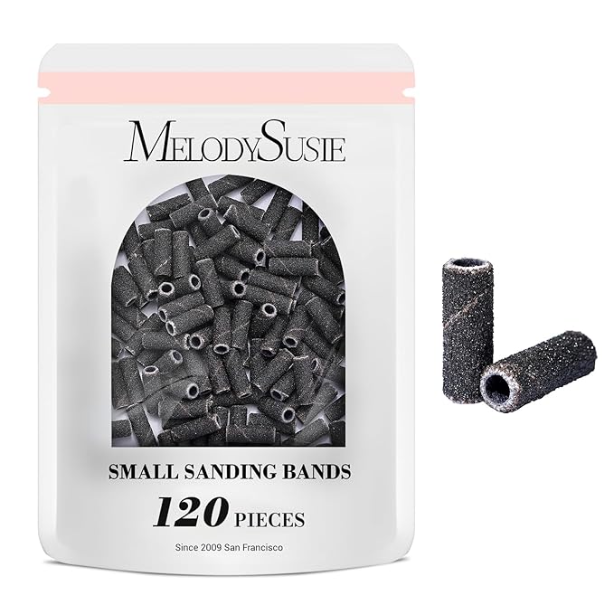 MelodySusie 120 Pcs Nail Drill Bits Small Sanding Bands for 3.1mm Mandrel Bit, 120 Medium Grit Nail File for Acrylic Nails Gel Manicures and Pedicure, Black (Only Sanding Bands)