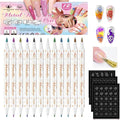 12 Colors Nail Art Pens Set with 3 Stencils, 2nd-Head Nail Art Markers Polish Pen for Drawing Painting Nail, Waterproof and Quick Dry Pen Liner Brush for Nail Beauty Gift for Christmas Easter Basket