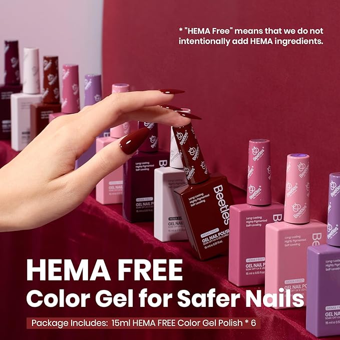 Beetles Spring Gel Polish Set - Emotional Symphony 6 Colors 15ML Hema-Free Gel Polish Set, Burgundy Purple Brown Nail Colors, Soak off Uv Led Lamp Nail Art Kit Salon Colorful Bottle Manicure Gifts