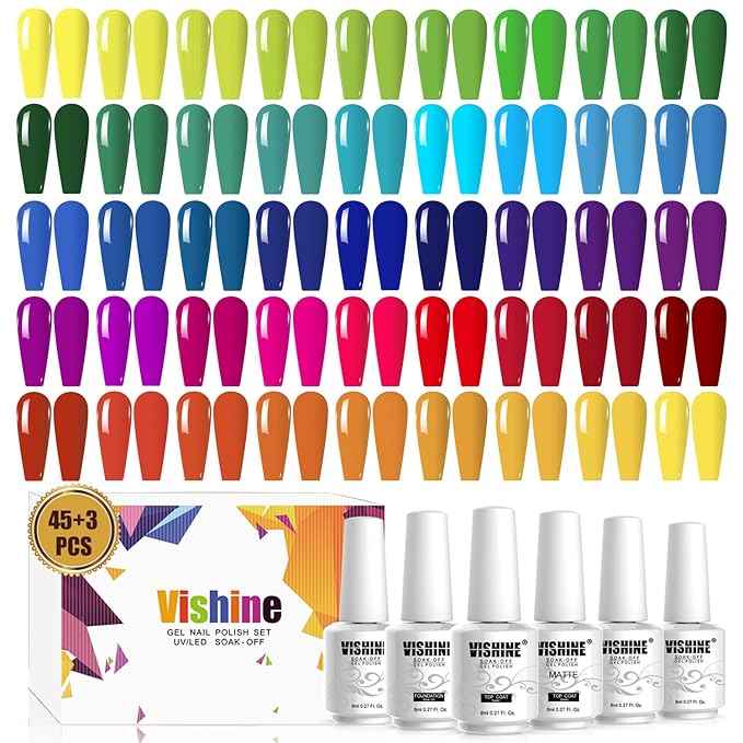 Vishine 48Pcs Gift Set Gel Nail Polish Kit Soak Off UV LED Nail Gel Polishes for Nail Art 8 ML/PC Pack of 48 Pretty Colors Series Kit 006