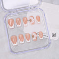 White Flower Press on Nails Thick and Muti-Layer Gel Short Coffin Fake Nails French Tip False Nails with 3D Rhinestone Designs Full Cover Artificial Stick on Nails for Women DIY (Size M)