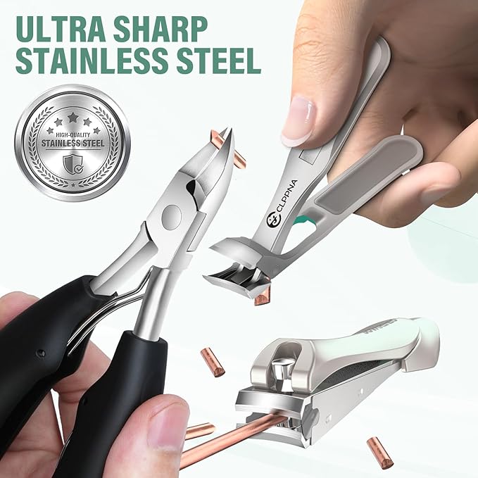 Toenail Clippers for Thick Toenails for Seniors, Angled Head Large Toe Nail Clippers for Ingrown Nails, Sharp Nail Cutter with Catcher Long Handle, Heavy Duty Nail Clippers Set for Thick Toenails