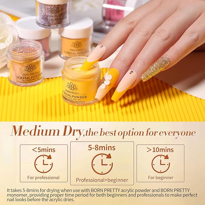BORN PRETTY Acrylic Powder Set 36 Colors Fall Winter Acrylic Nail Powder Red Green Blue Orange Yellow Professional Polymer 3D Nail Art Kit for French Extension Carving Holidays Gift Set