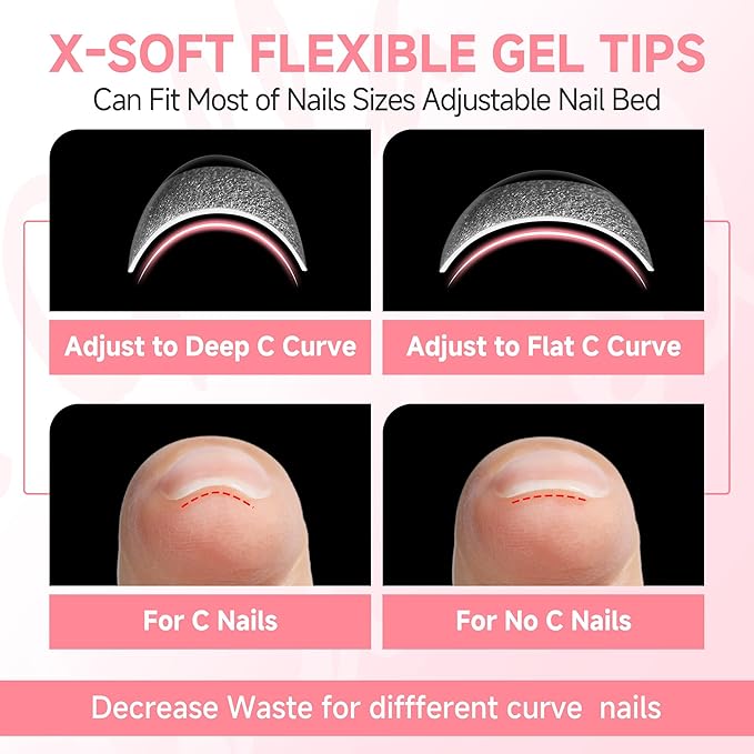 UNA GELLA Square Nail Tips X-Soft Thicker Flexible Gel Nails 330PCS Pre-etched Square Nail Tips Press on Full Cover Acrylic Fake Nails Strength Clear Nails for Nail Extensions DIY Salon 15 Sizes