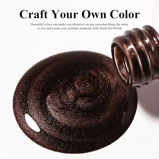 Imtiti Pearl Gel Nail Polish,0.5 Fl Oz Brown Glitter Drawing Gel Polish Shell Thread Shimmer Mermaid Nail Gel Polish Soak Off UV LED for Home DIY Nail Art Manicure Salon