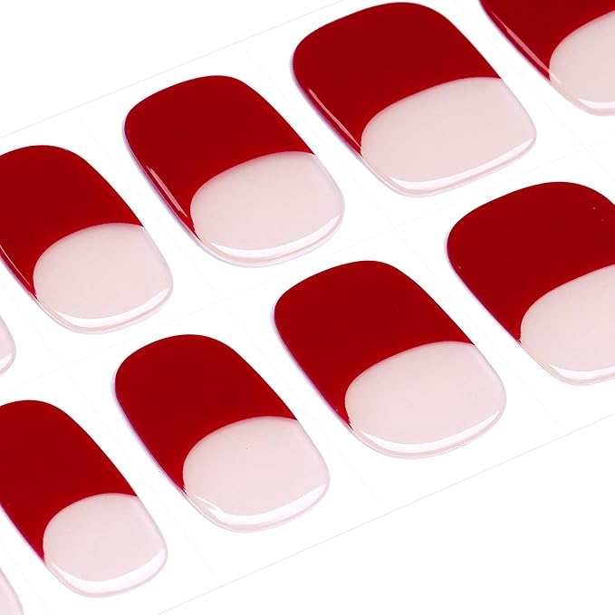 DANNI & TONI Semi Cured Gel Nail Strips French Red Tips Gel Nail Wraps 28 Stickers |Ruby Radiance