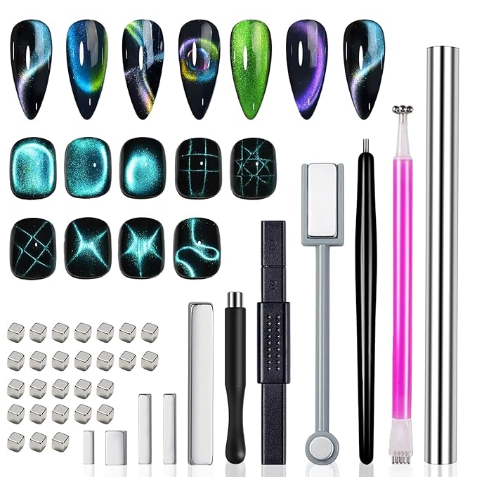 38 Pieces Cat Eye Magnet for Nails Cylindrical Strong Nail Magnet Tool Multi-Functional Nail Magnet Double Ended Magnet Wand Magnet Stick Cube Nail Magnet for Cat Eye Gel Nail Polish