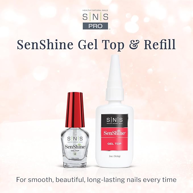 SNS Gel Top Coat Nail Polish for Nail Dip Powder, SenShine Gel Top Refill - Long-Lasting & Fast-Drying Nail Strengtheners Top Coat - Low-Odor & No UV Lamp Required - 2 FL OZ