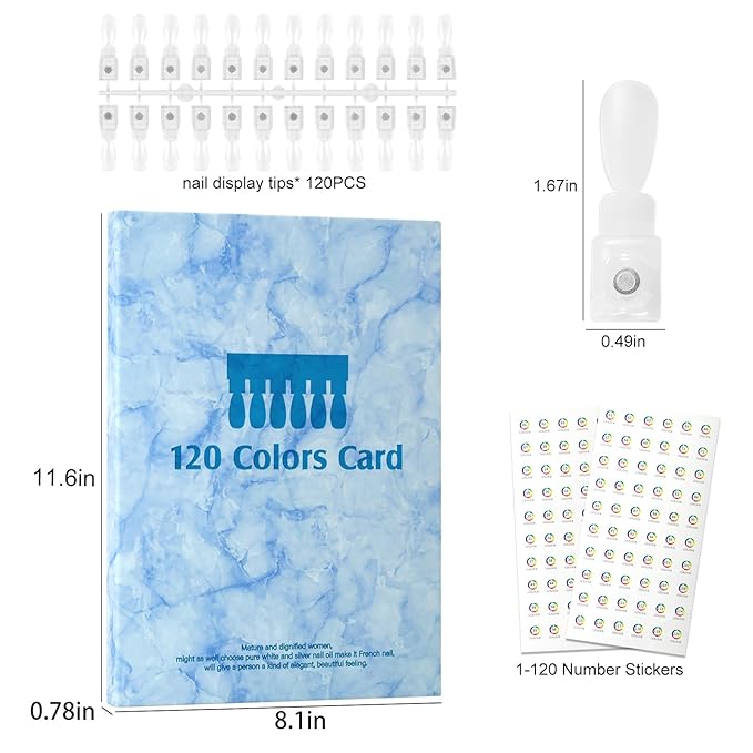 Magnetic Nail Swatch Book,120 Nail Color Display Book with 120 Magnetic Tips,Professional Nail Salon Color Display Book for Easy Preview & Storage