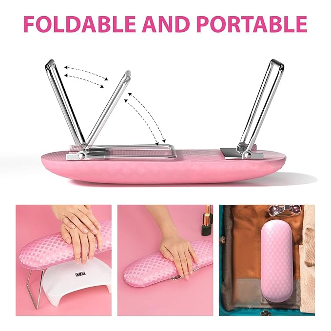AORAEM Nail Arm Rest, Microfiber Leather Manicure Hand Pillow Professional Nail Rest Cushion Table Desk Station for Salon Use (Pink)