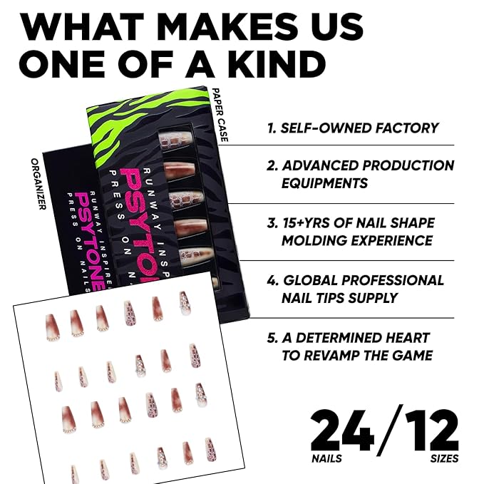 PSYTONE Press on Nails Medium Square Leopard French Tip Fake Nails with Bow Desings Nude Glue on Nails Glossy False Nails Press ons Acrylic Stick on Nails for Women 30 Pcs