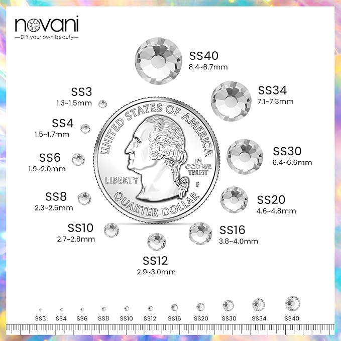 Novani Crystal Rhinestones, Flatback Loose Gemstones 1440pcs Glass Rhinestones for Clothes Shoes Crafts Makeup Nail Art and DIY Decorations(SS12, Crystal Clear)