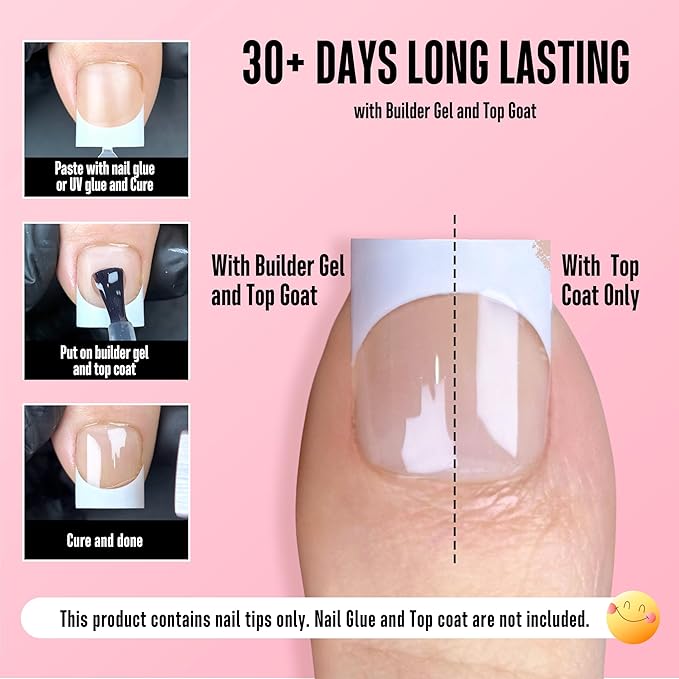 NOVO OVO Clear Press on Toenails, Toe Nail Press ons for Women, White French Tip Sharp Square Pre-Designed Soft Gel Thick False Toenail Extension, Full Cover Acrylic for DIY x 15 Sizes 150 pcs