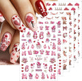 6 Sheets Valentines Day Nail Art Sticker 3D Self-Adhesive Pink Heart Nail Stickers Angel Bear Couple Bow Rose Romantic Design Cute Love Nail Decals Nail Art Supplies for Acrylic Manicure Decorations