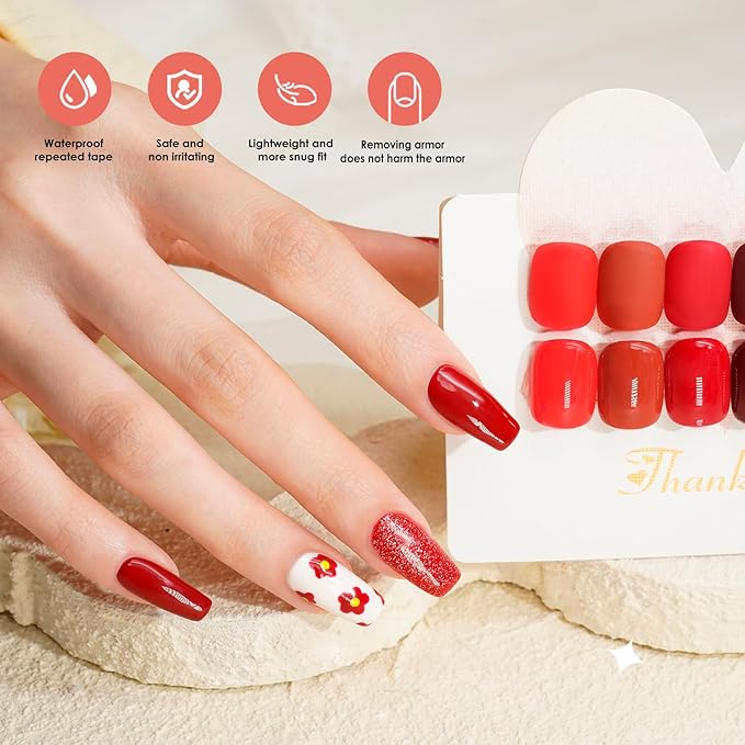 Solid Red series Gel Nail Polish Set, 15ml*6Pcs 0.5 Fl Oz ,Gift LED lights and Nail file, Tpo free Hema free,Gel Polish Kit for Salon Manicure and Nail Art DIY at Home Christmas Newyear