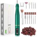 Cordless Nail Drill Electric Rechargeable File Kit, Professional Efile Acrylic Gel Nail Polish Remover Pedicure Manicure Machine Portable Set with 11 Bits 56 Sanding Bands (Blackish Green)