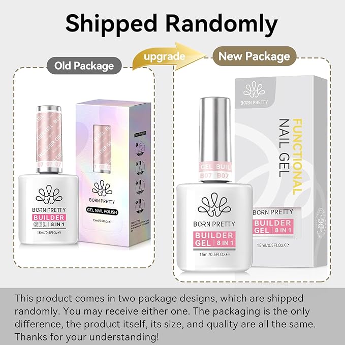 Born Pretty Builder Gel for Nails, 8-in-1 Milky Nude Natural Clear Builder Nail Gel for Apex and Extension Strengthener, Nail GLue Hard Gel Base Rhinestone Glue in a Bottle 15ml