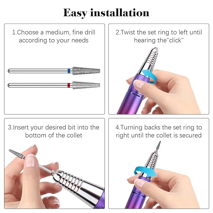 Nail Drill Bits, Cuticle Drill Bit for Nails, Tapered Shape Cuticle Drill Bits with Storage Case,3/32 Shank Efile Bits for Nail Prep and Manicure Pedicure Tools (Fine&Medium)