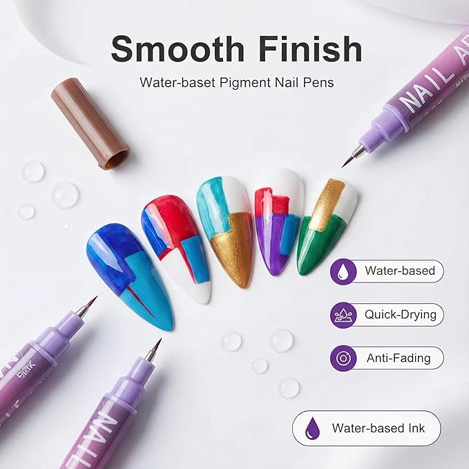 12 Colors Nail Art Pens Set, Nail Art Markers Nail Polish Pens for 3D Drawing Painting Liner Brush for DIY Nail Art Beauty Adorn Manicure Tools (Purple)