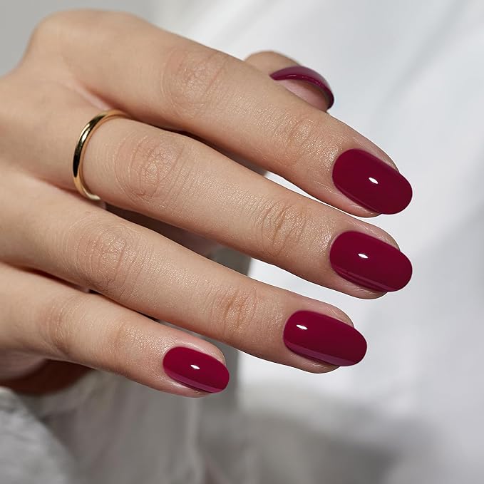 BTArtbox Press On Nails Short - Valentines Press on Nails Red Short Oval Nails Fake Nail with Nail Glue, Fit Perfectly, Reusable Stick On Nails in 16 Sizes, 30 Nail Kit, Grape