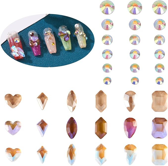 1000pcs Glass Nail Rhinestones Charms 24 Styles Face Hair Tooth Gems Nail Diamonds Gems Small Crystal Rhinestone for Nail Art Halloween Makeup Clothes Fabric