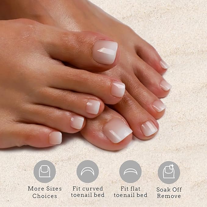 Press on Toenails Short,216Pcs Summer Brown Ombre Toenail Press Ons Square for Women,Soft Gel Toe Nail Tips, Light Weight & Fit Perfectly,Soak off Acrylic Fake Toe Nail Extensions 12 Sizes