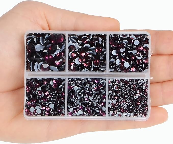 4000Pcs Mixed Size Hot Fix Round Crystals Gems Glass Stones Hotfix Flat Back Rhinestones (Amethyst)