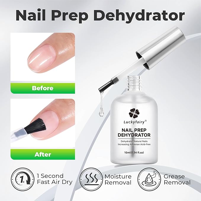 Nail Dehydrator and Primer, Acid-Free & HEMA-Free Nail Prep Kit for Gel Nails & Press ons, No Lift Primer, Strong Adhesion Bond, No Lamp Needed