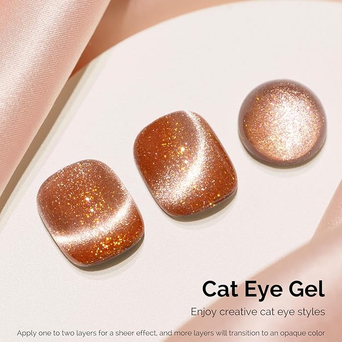 MelodySusie Starry Cat Eye Gel Nail Polish, 0.5 Fl Oz Gold Pink Glitter Holographic Magnetic Nail Polish with Magnet, UV Nail Polish for Nail Art Manicure Salon DIY at Home G1401