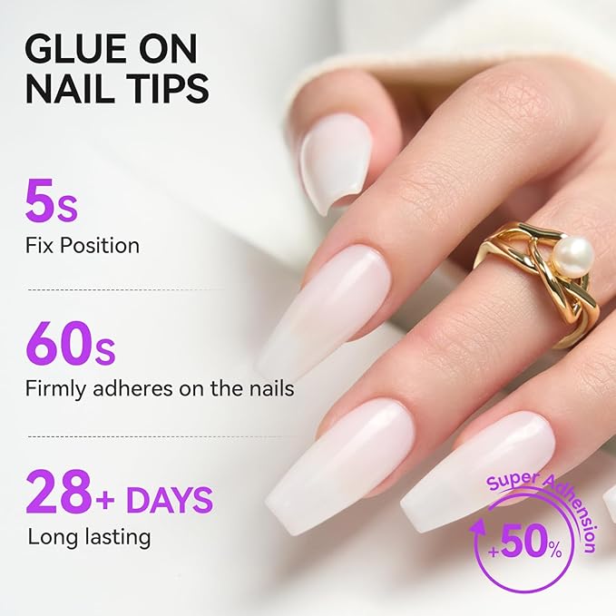 Gelike EC Pro Nail Glue & Strengthener: Milky White 6-in-1 Nail Adhesive for Repair - Strengthening & Protein Repair - Perfect for Home & Salon Use 11759 - UV Needed