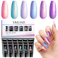 SAVILAND Hema-Free Poly Gel Nail Kit: 6 Colors 28-Day Lasting Poly Gel, Fine Shimmer Pink Blue Purple Poly Extension Gel Nail Kit, Beginner-Friendly for Nourishing Nail Extension Enhancement Home DIY