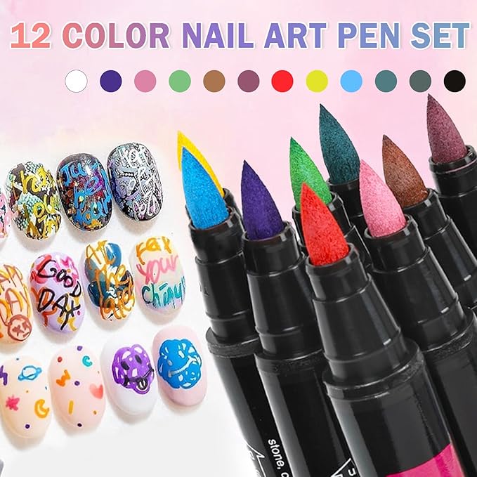 Nail Art Pens Set 12 Colors Nail Polish Pens Nail Art Markers Acrylic Paint Quick Drying Nail Art Pen DIY Nail Design Painting Drawing Kit