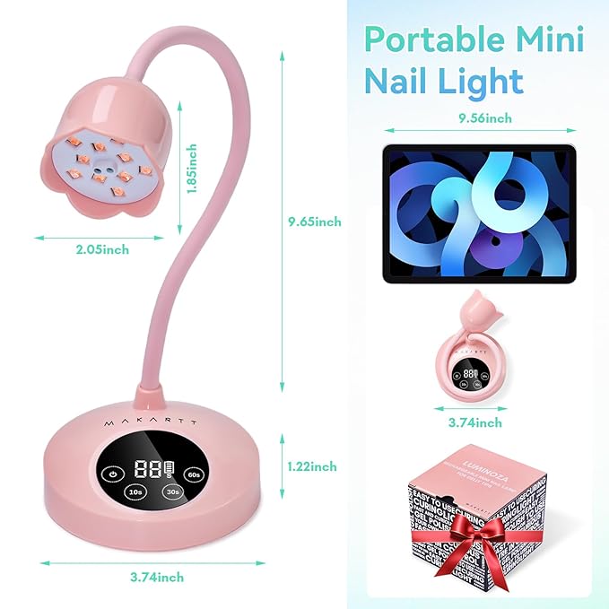 Makartt UV Nail Lamp: Flash Cure lamp UV Light for Gel Nails Polish Luminoza 30mW/cm² Rechargeable LED Nail Light with 4 Timers & Auto Sensor Fast Curing Goosenecks Lamp for Home DIY Manicure (Pink)