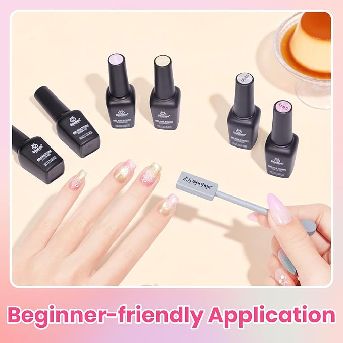Beetles Jelly Gel Nail Polish Set, 6 Colors Pastel Pink Cat Eye Blue Purple Yellow Green Glitter Gel Polish Kit with Magnet Sticker Soak Off UV Gel Nail Art Salon DIY at Home Easter Gift for Women