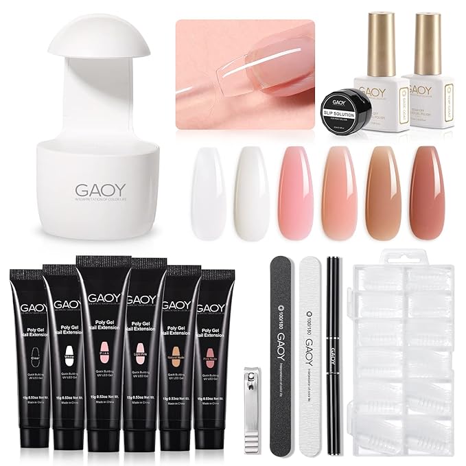 GAOY Poly Gel Nail Kit with U V Light, 6 Pcs Builder Gel Extension Kit for Beginners with Everything Nail Art DIY at Home