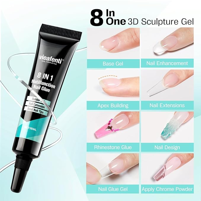 Solid Builder Gel for Nails and 3D Sculpting Nail Gel Set for Extensions, Sculpture, Designs, Chrome Powder, Rhinestones - Soak Off UV/LED for Salon Home DIY