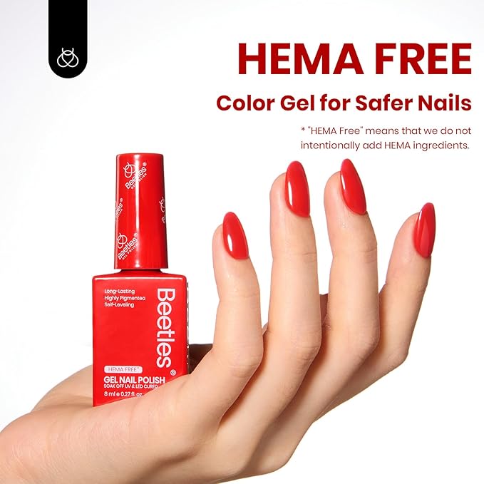Beetles Red Gel Nail Polish, 1 Pcs 8ml Hema-Free Gel Red Color Crimson Harmony Soak Off U V LED Polish Nail Art Design Manicure Salon DIY Salon