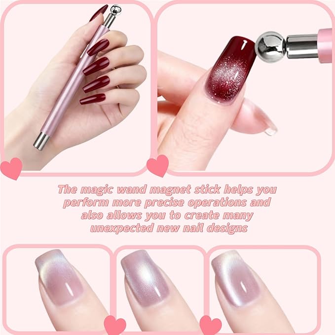 2 in 1 French Cat Eye Magnet Set, Double Head Scissor Magnet Tool for Cat Eye Gel Polish, Wand with Round Nail Magnet Beads, Manicure Art DIY for Home & Salon Use, Beginner Friendly