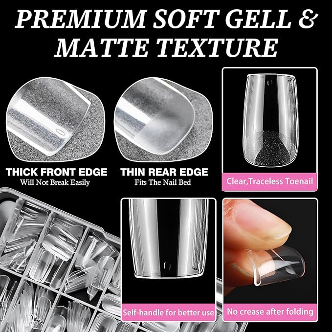 AddFavor Short Square Gel Nail Tips, 600pcs Acrylic Nail Tips Full Cover Clear Press on Nails False Tips for Nail Extension, 12 Sizes Short Fake Nails