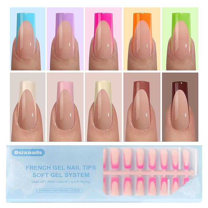 300Pcs Long French Tip Press on Nails, Square Soft Gel Nail Tips in 15Sizes, 3 in 1 Pre-lasting Acrylic Fake Nails, No Need to File False Nail Tips Extension for Women Nails Art DIY