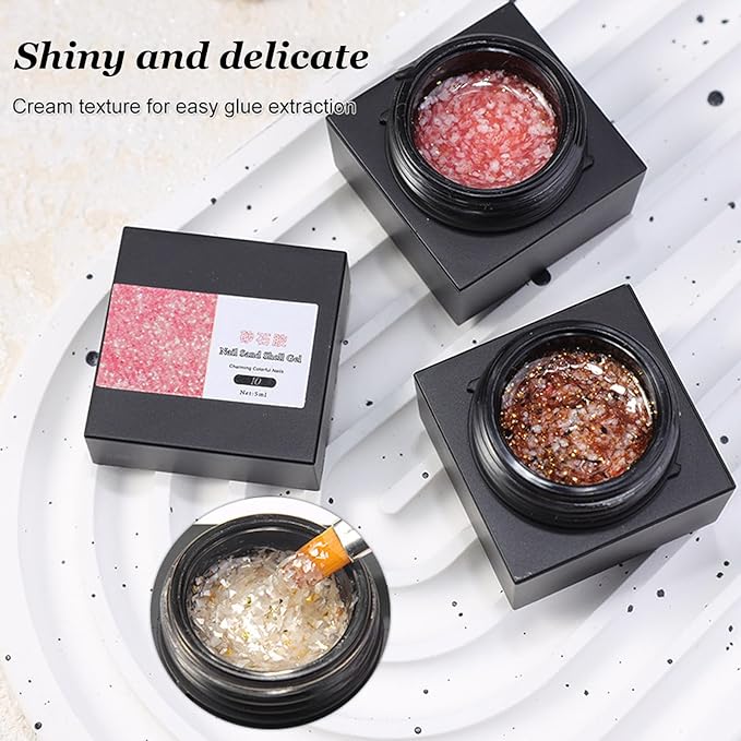Glitter Gel Nail Polish, Solid Gel Nail Polish Sparkly Gel Nail Polish 8 Colors Nail Sand Shell Gel Polish Soak Off Gel Polish Set for Home Nail Tech DIY Nail Art