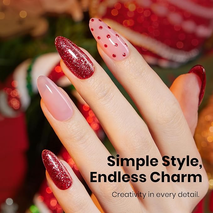 Beetles Red Glitter Gel Nail Polish - Wine Red Shimmer Gel Polish 1Pcs 0.5Oz 15ml Soak Off UV LED Long Lasting Glossy Manicure for Valentine Nail Art and DIY